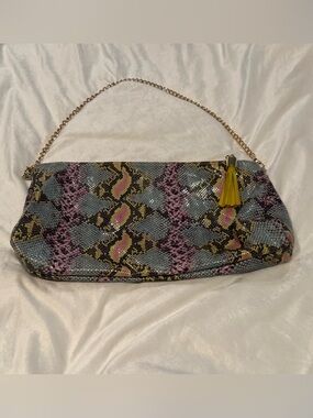 Multi-Colored Faux Snake-Print Shoulder Bag with Gold Tone Chain NWOT